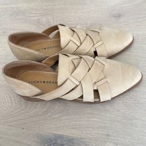Lucky Brand Beige Woven Leather Mules